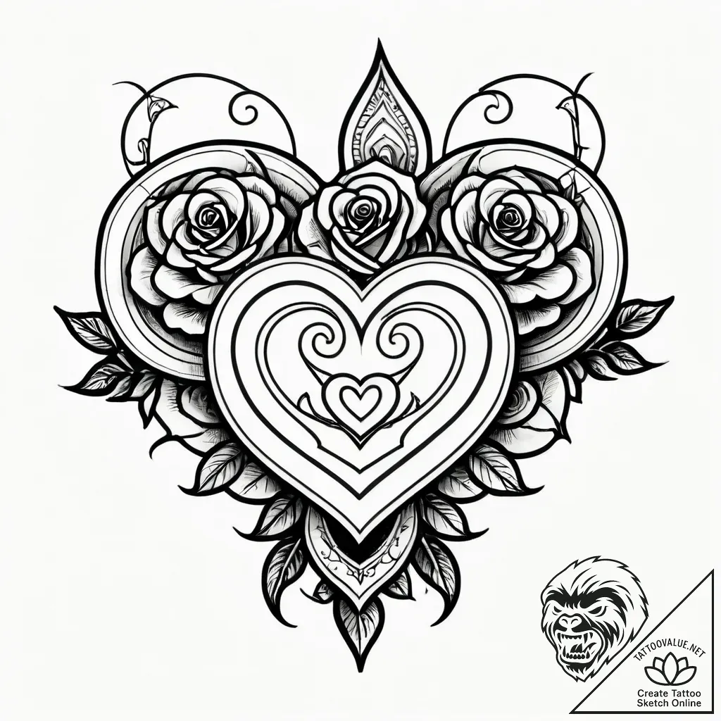 Tattoo sketch a heart shape created by the ne... - style Jagger Old - tattoo sketch (01.12.2025 15:57)