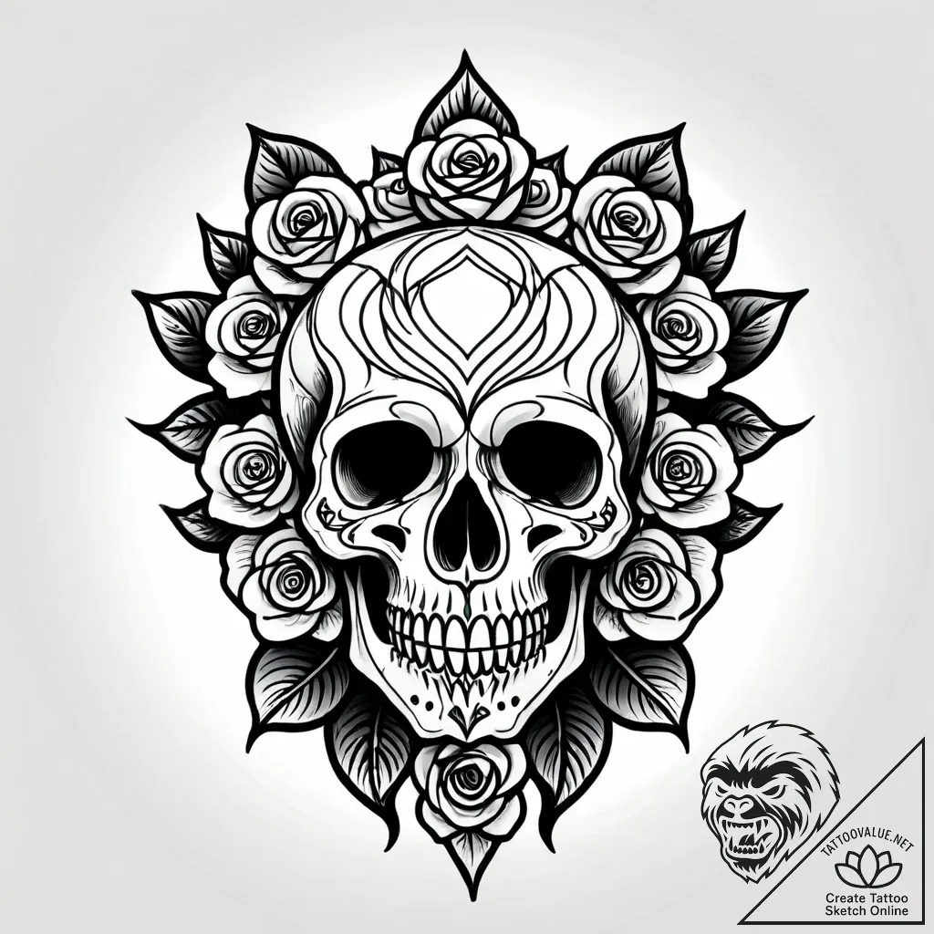 Tat tattoo sketch, neotraditional skull adorn... - style Jagger Old - tattoo sketch (01.12.2025 17:17)