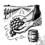 Tat tattoo sketch, winemaker’s hands holding… – style Flux Inscriptions – tattoo sketch (01.12.2025 19:57)