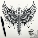 Broken wings with iron feathers, ink illustra… – style Jaeger Simple – tattoo sketch (01.12.2025 21:37)