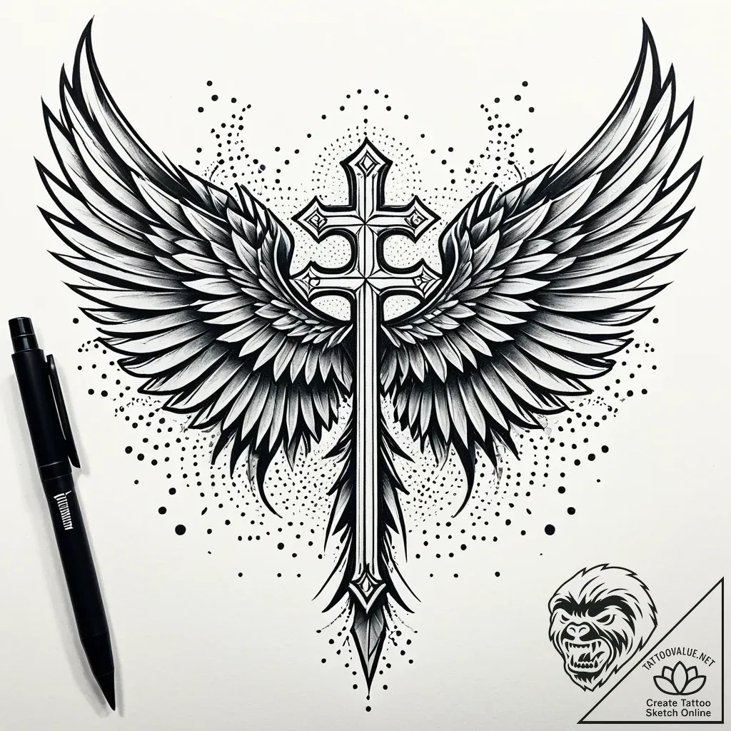 Broken wings with iron feathers, ink illustra... - style Jaeger Simple - tattoo sketch (01.12.2025 21:37)