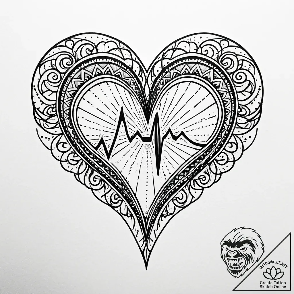 Tattoo design a heart with a subtle "pulse" l... - style Jaeger Simple - tattoo sketch (02.12.2025 00:17)