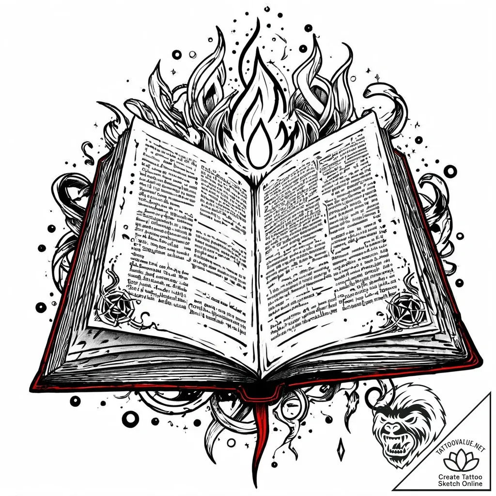 Tattoo design an open spellbook with glowing... - style Jaeger Mini - tattoo sketch (02.12.2025 00:36)