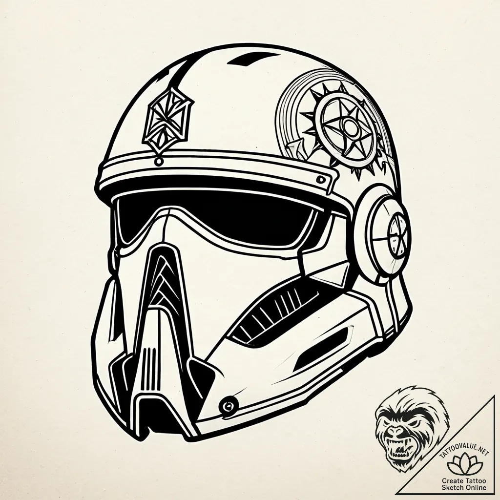 Tattoo sketch a stylized combat helmet subtly... - style Jaeger Simple - tattoo sketch (02.12.2025 01:37)
