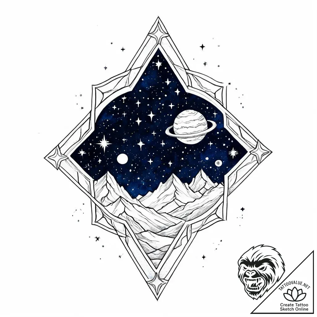 Tattoo design: a celestial landscape with sta... - style Jaeger Mini - tattoo sketch (02.12.2025 01:57)