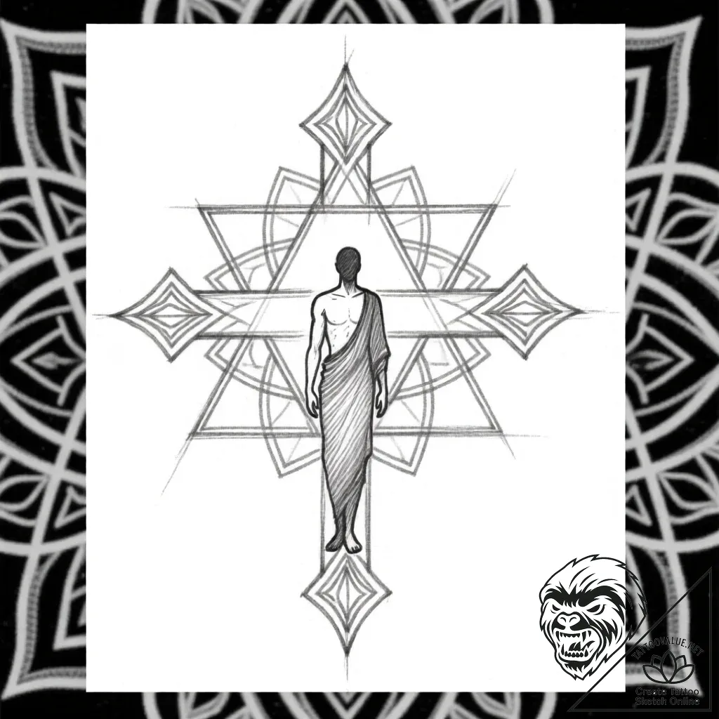 Tattoo sketch a lone figure standing at the c... - style Flux Inscriptions - tattoo sketch (02.12.2025 02:37)