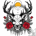 Ancient stag roaring at twin moons, tattoo dr… – style Jaeger Mini – tattoo sketch (02.12.2025 03:16)