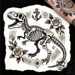 T-rex skeleton, but re-animated and roaring,… – style Flux Inscriptions – tattoo sketch (02.12.2025 03:57)