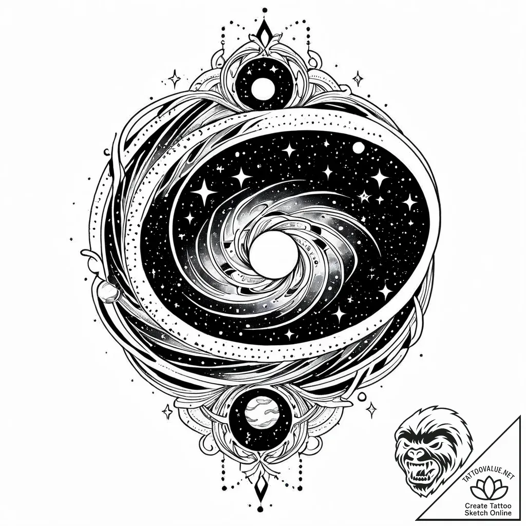 Tattoo sketch, swirling galaxy with nebula cl... - style Jaeger Mini - tattoo sketch (02.12.2025 04:37)