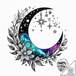 Tattoo sketch, small crescent moon with surro… – style Jagger Old – tattoo sketch (02.12.2025 04:56)