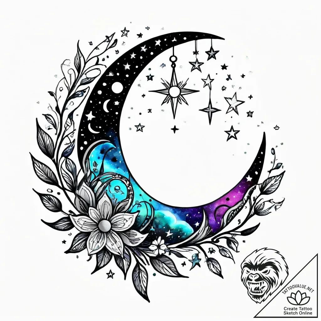 Tattoo sketch, small crescent moon with surro... - style Jagger Old - tattoo sketch (02.12.2025 04:56)