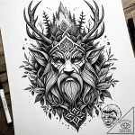 A tattoo sketch of a leshy, the forest spirit… – style Jaeger Simple – tattoo sketch (02.12.2025 05:37)