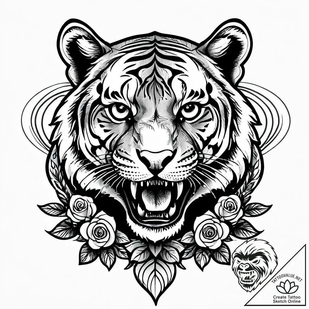 Tattoo sketch, fierce tiger stalking through... - style Jagger Old - tattoo sketch (02.12.2025 07:37)