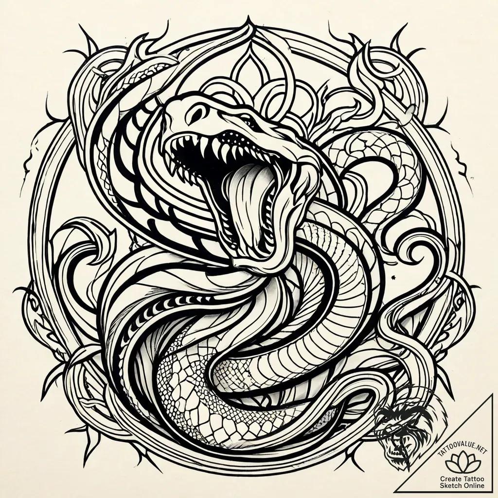 Hidden serpent devouring celestial flame, tat... - style Jaeger Simple - tattoo sketch (02.12.2025 10:57)