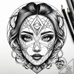 Tattoo sketch, mei lee’s eyes reflecting dual… – style Jaeger Simple – tattoo sketch (02.12.2025 12:17)