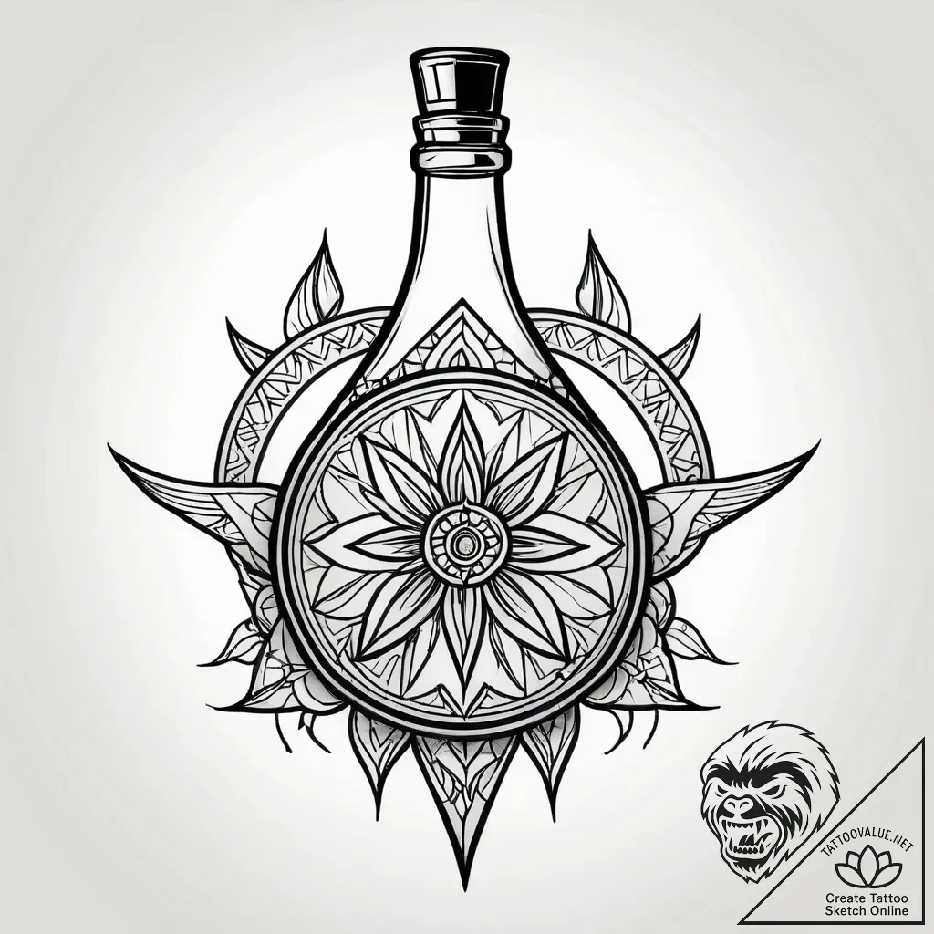 A tanuki with its sake bottle, tattoo line ar... - style Jagger Old - tattoo sketch (02.12.2025 14:16)