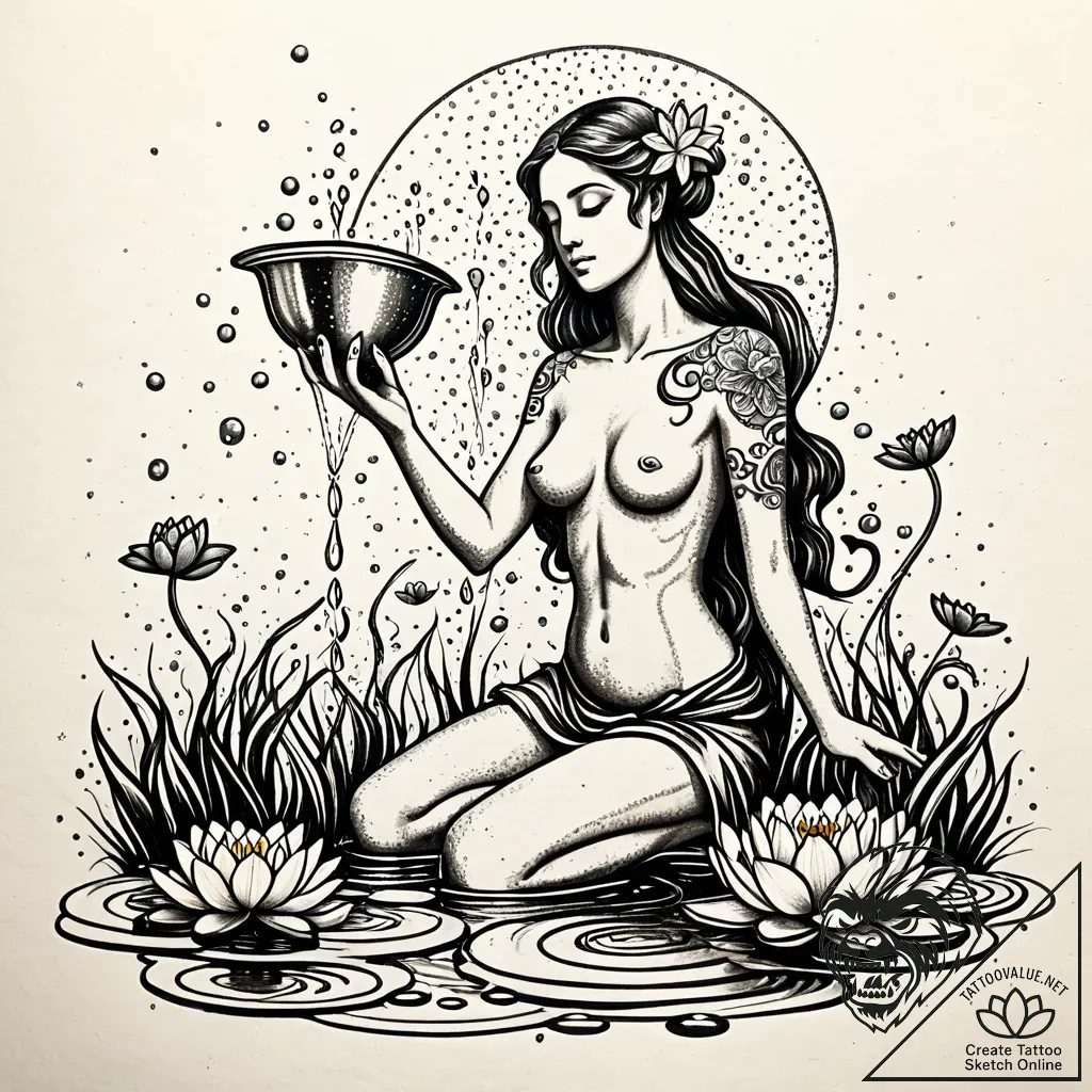 Tattoo sketch aquarius's water-bearer, pourin... - style Jaeger Simple - tattoo sketch (02.12.2025 14:57)