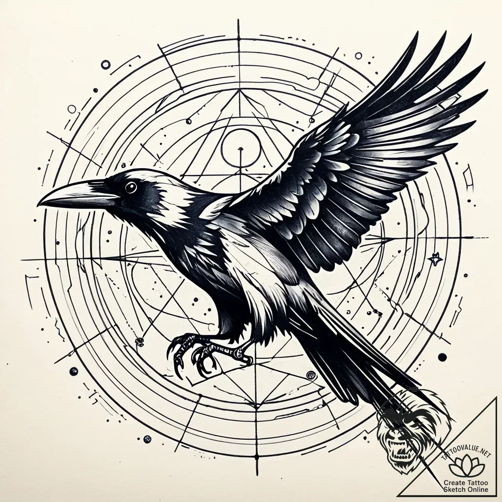 Atomic raven glitching through space, tattoo... - style Jaeger Simple - tattoo sketch (02.12.2025 16:17)
