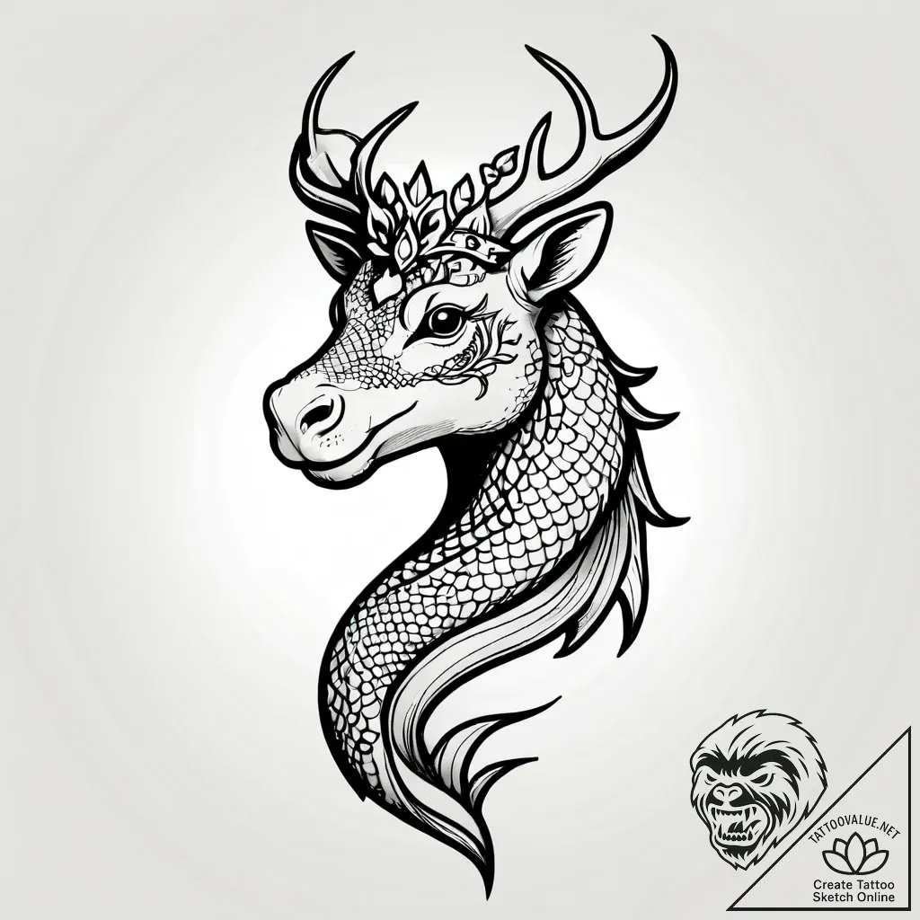 Noble stag crowned with ivy, tattoo drawing o... - style Jagger Old - tattoo sketch (02.12.2025 16:57)