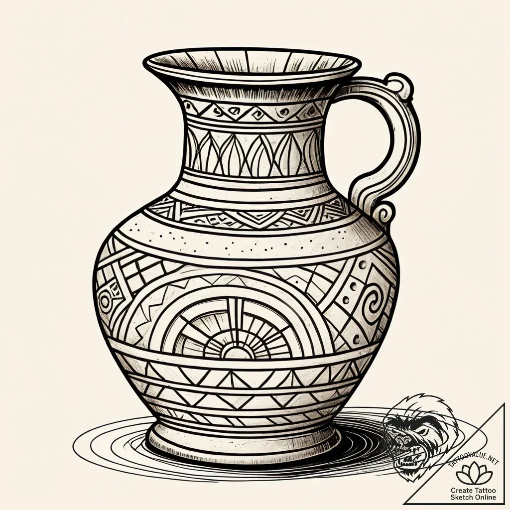 A person throwing a pottery vase on a wheel.,... - style Jaeger Simple - tattoo sketch (02.12.2025 17:37)