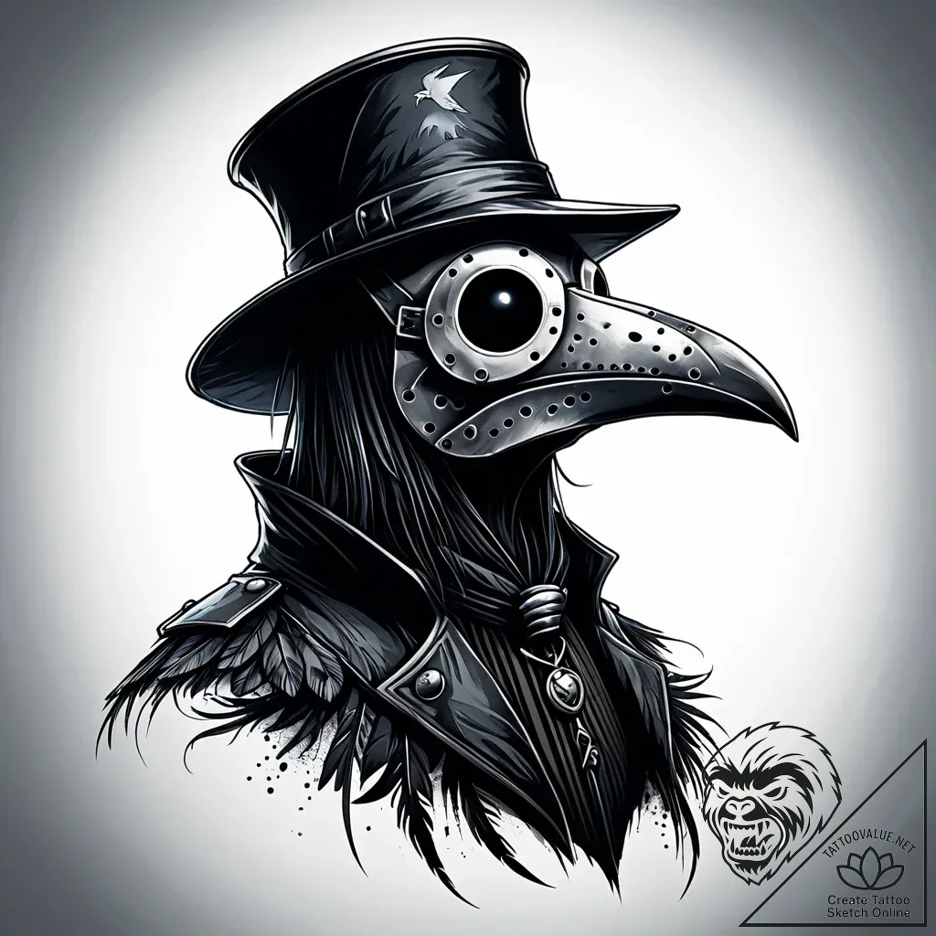 A plague doctor mask (is there, but can be a... - style Jaeger Simple - tattoo sketch (02.12.2025 18:37)