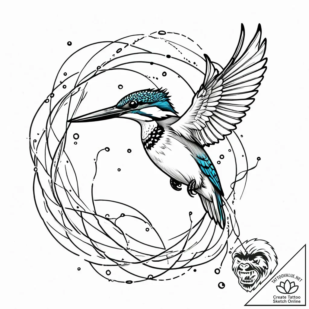 Kingfisher diving, leaving a trail of light,... - style Jaeger Mini - tattoo sketch (02.12.2025 18:56)