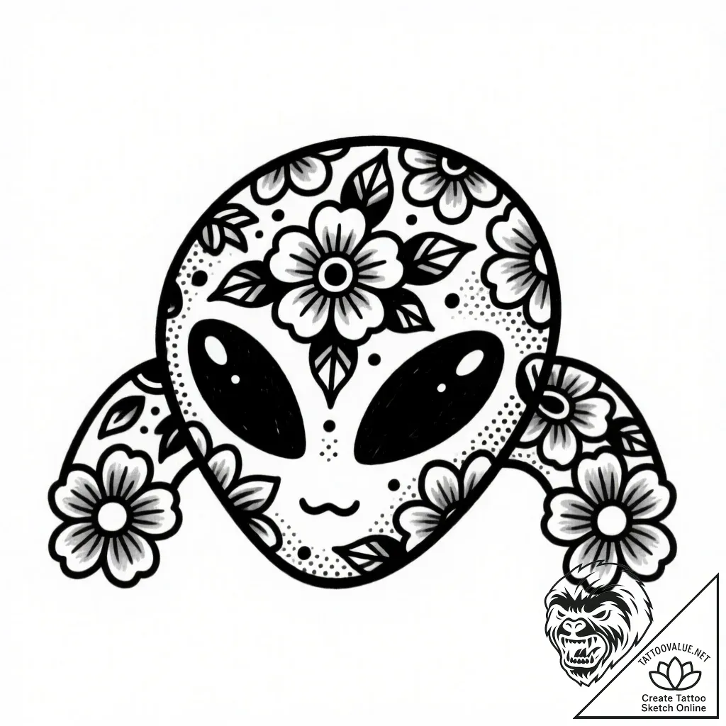 Tattoo sketch a retro space invader alien wit... - style Flux Inscriptions - tattoo sketch (02.12.2025 19:37)