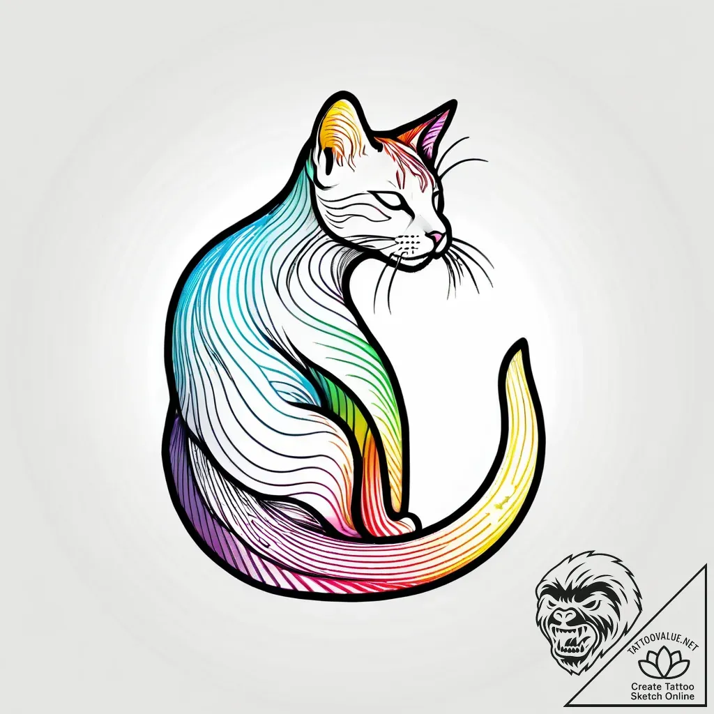 Tattoo sketch, slender cat silhouette curled... - style Jagger Old - tattoo sketch (02.12.2025 20:37)