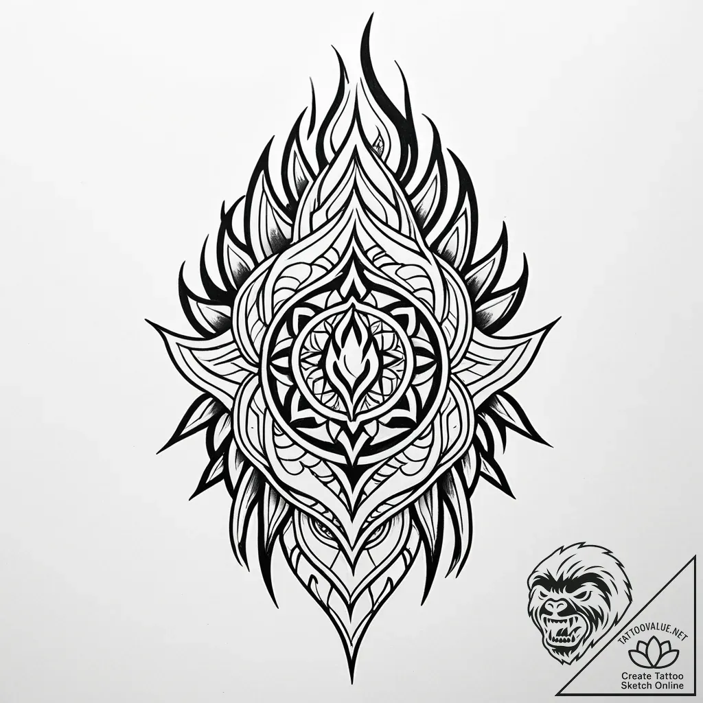 Uroboros (snake eating tail) made of fire and... - style Jaeger Simple - tattoo sketch (02.12.2025 21:17)