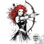 Tattoo sketch, merida with bow and fiery hair… – style Jaeger Mini – tattoo sketch (02.12.2025 21:36)
