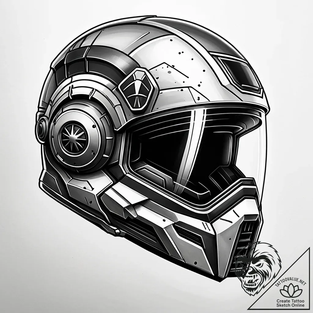 Tattoo design a sleek, futuristic soldier's h... - style Jaeger Simple - tattoo sketch (02.12.2025 22:37)