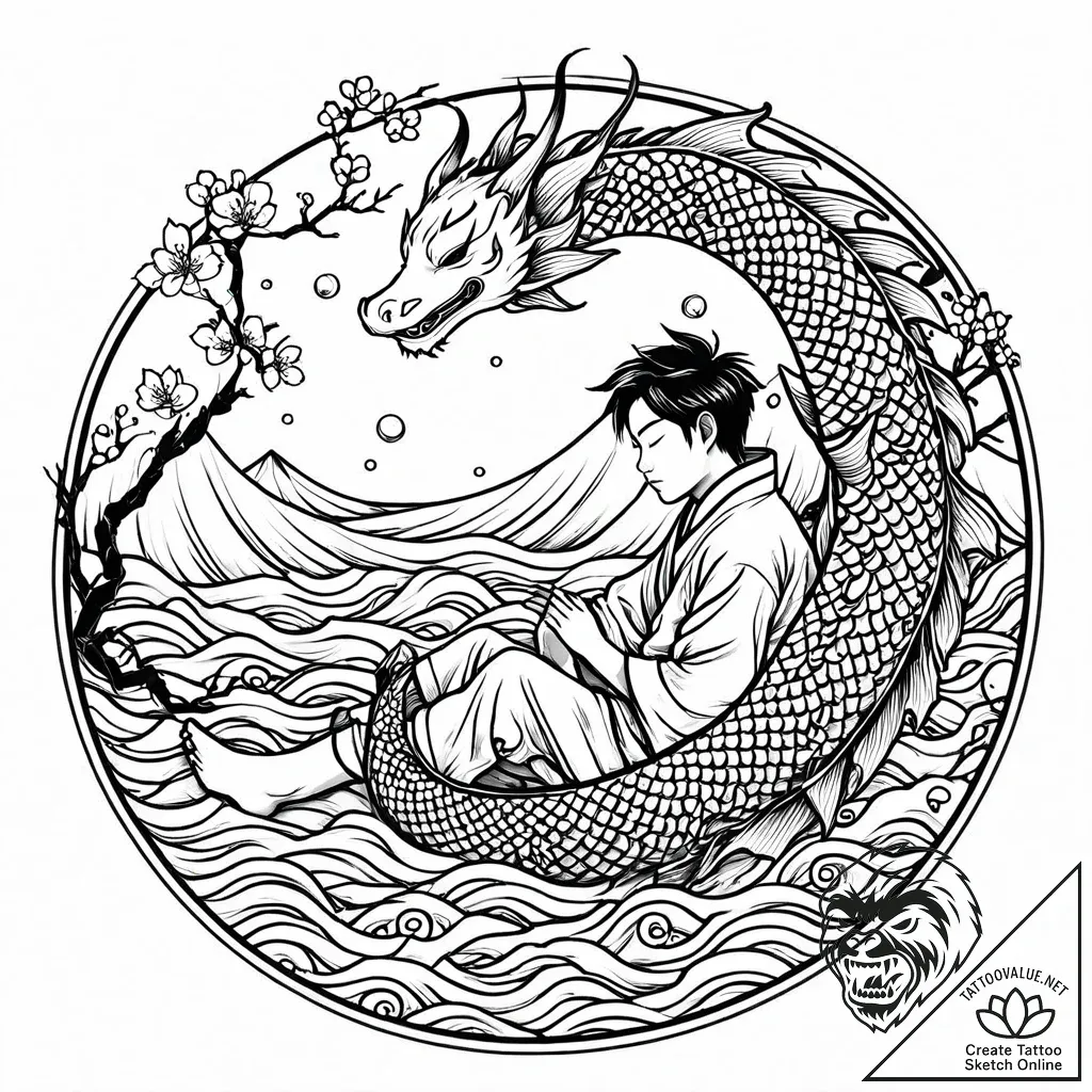 Tattoo sketch, boy sleeping on train seat, pe... - style Jaeger Mini - tattoo sketch (02.12.2025 22:56)