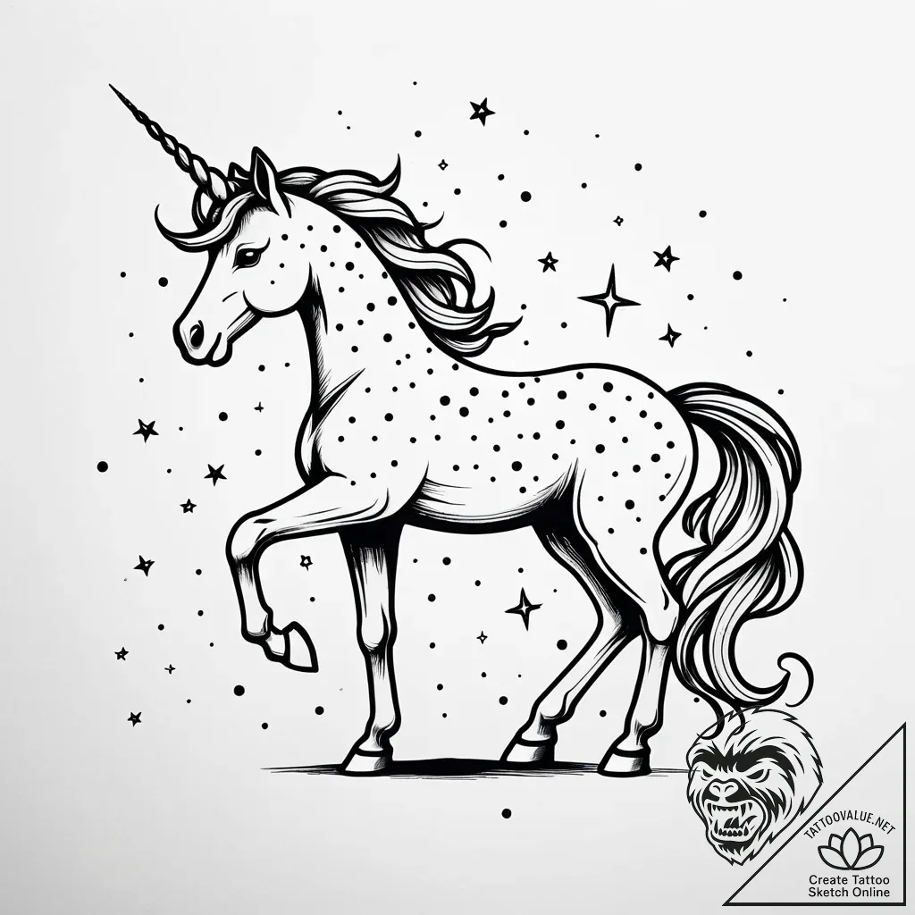 Tattoo sketch, unicorn silhouette with conste... - style Jaeger Simple - tattoo sketch (02.12.2025 23:57)