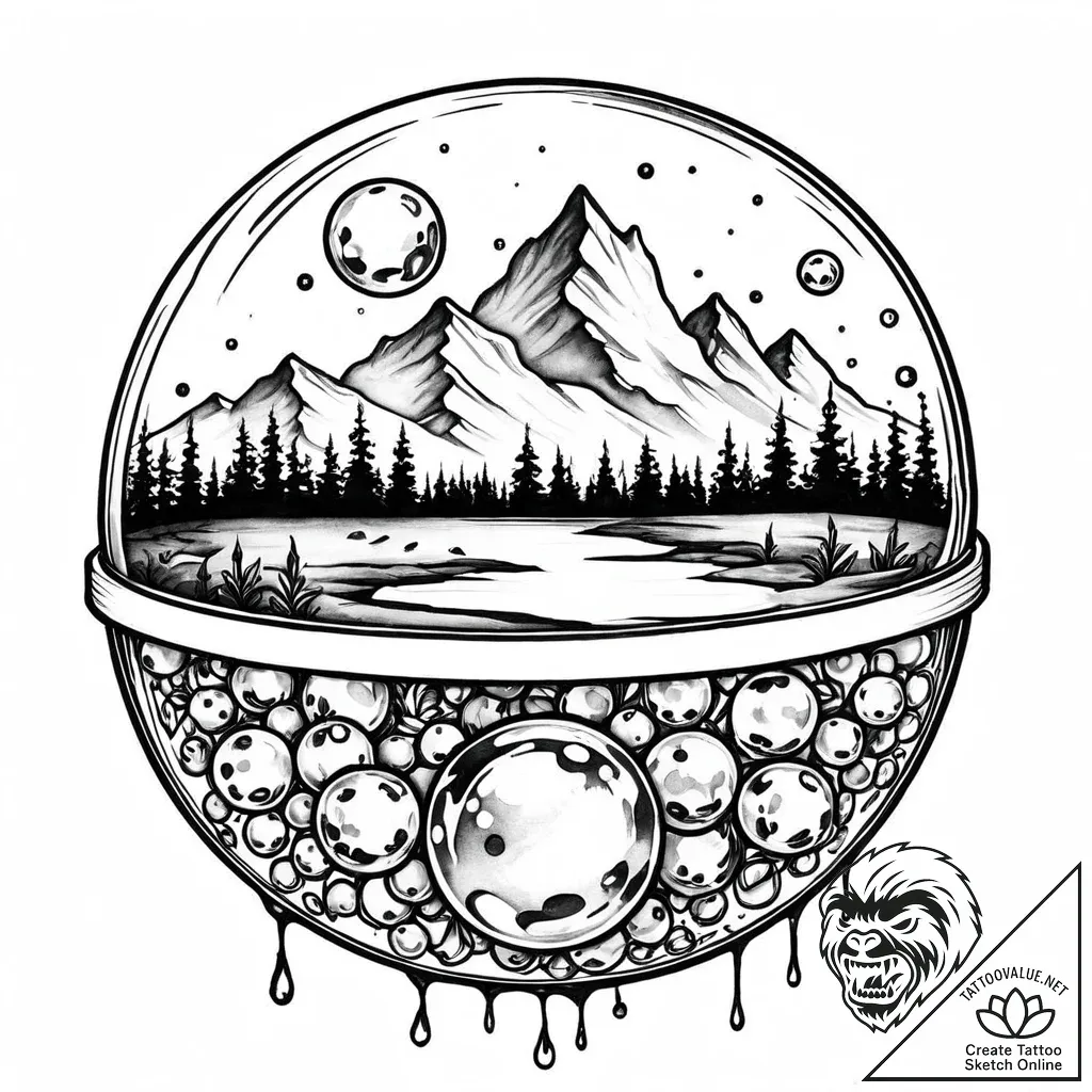 Tattoo design a crystal ball reflecting a mys... - style Jaeger Mini - tattoo sketch (03.12.2025 00:17)