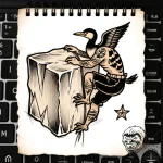 Tattoo sketch a climbing axe embedded in ice,… – style Flux Inscriptions – tattoo sketch (03.12.2025 00:57)