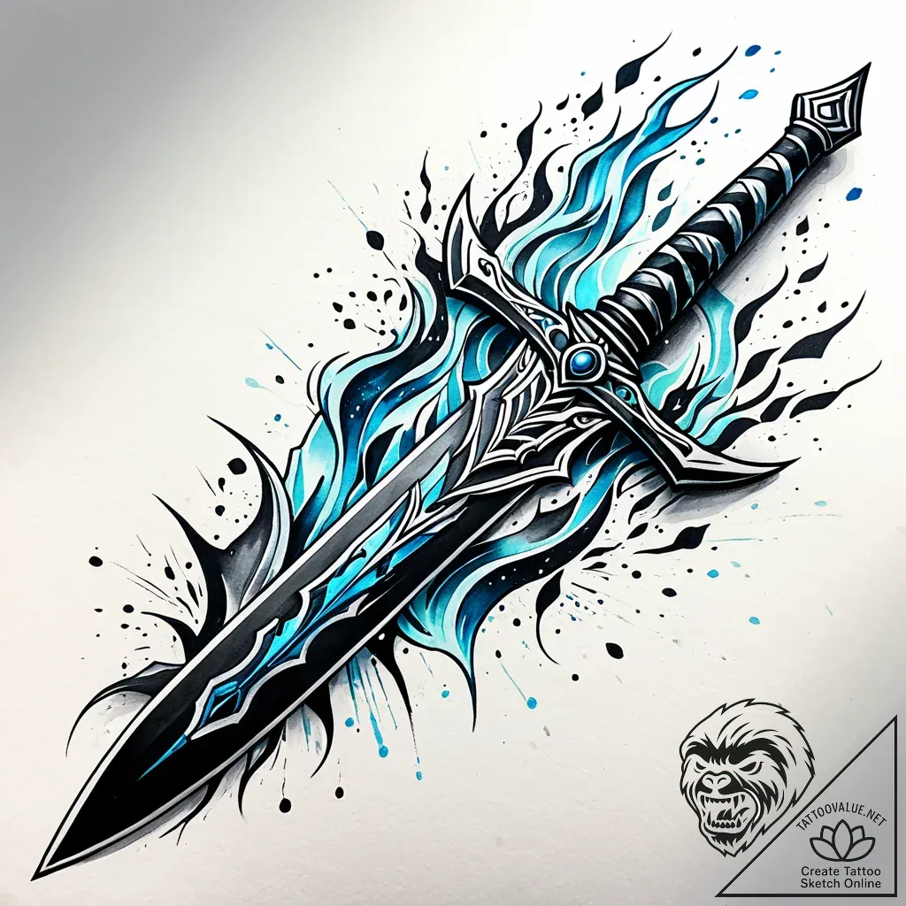 Obsidian blade forged in frost, tattoo sketch... - style Jaeger Simple - tattoo sketch (03.12.2025 01:17)