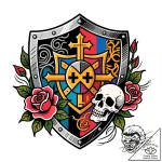 Tattoo design a detailed medieval shield with… – style Flux Inscriptions – tattoo sketch (03.12.2025 02:17)