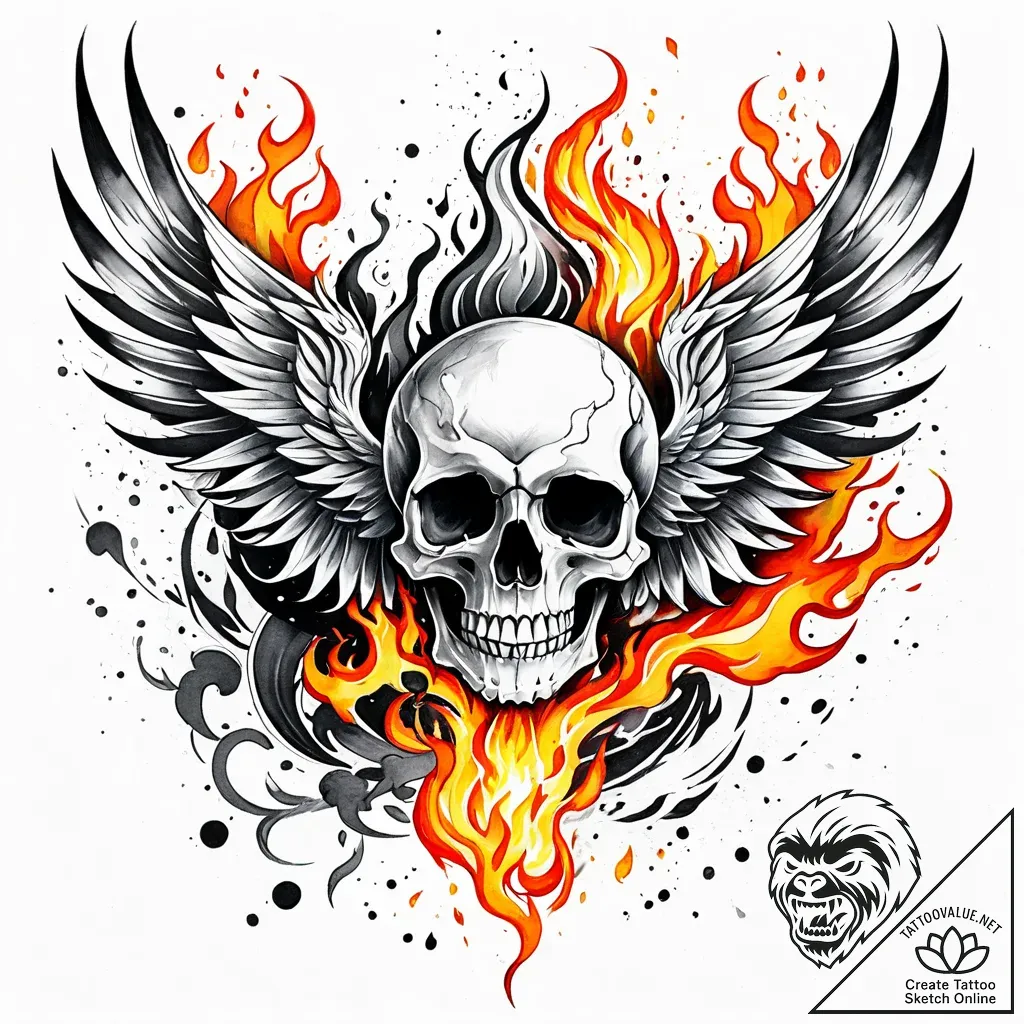 Tat tattoo sketch, skull surrounded by flames... - style Jaeger Simple - tattoo sketch (03.12.2025 02:37)