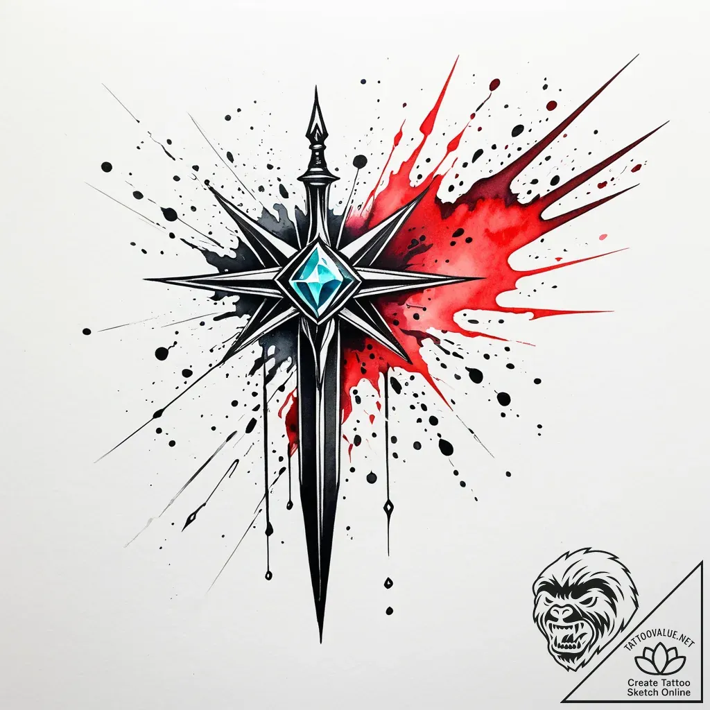 Zircon blade beneath spectral rift, ink illus... - style Jaeger Simple - tattoo sketch (03.12.2025 03:57)