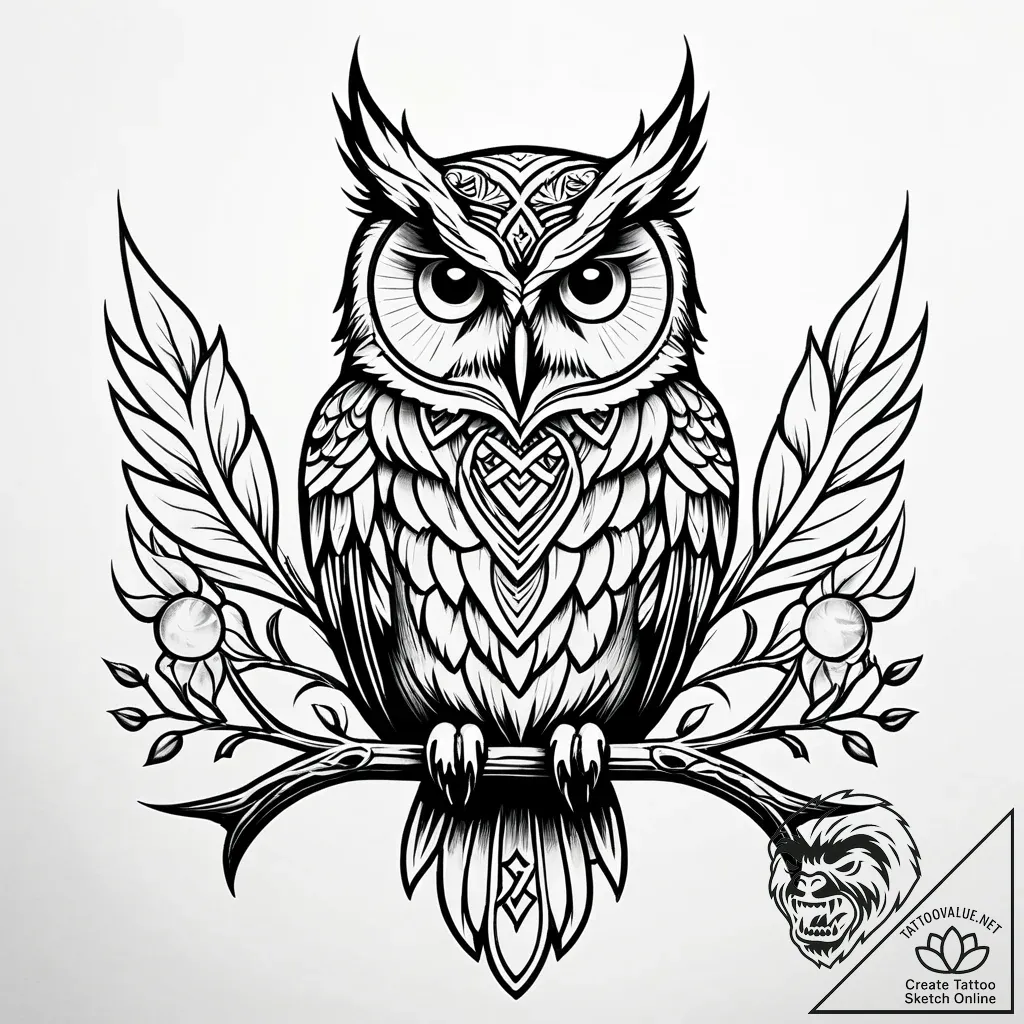 Arcane owl with rune eyes, ink illustration f... - style Jaeger Simple - tattoo sketch (03.12.2025 05:17)