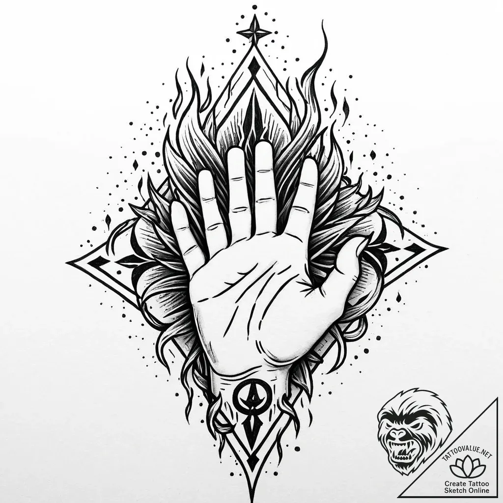 Burning hand with sigils, tattoo sketch desig... - style Jaeger Mini - tattoo sketch (03.12.2025 05:37)