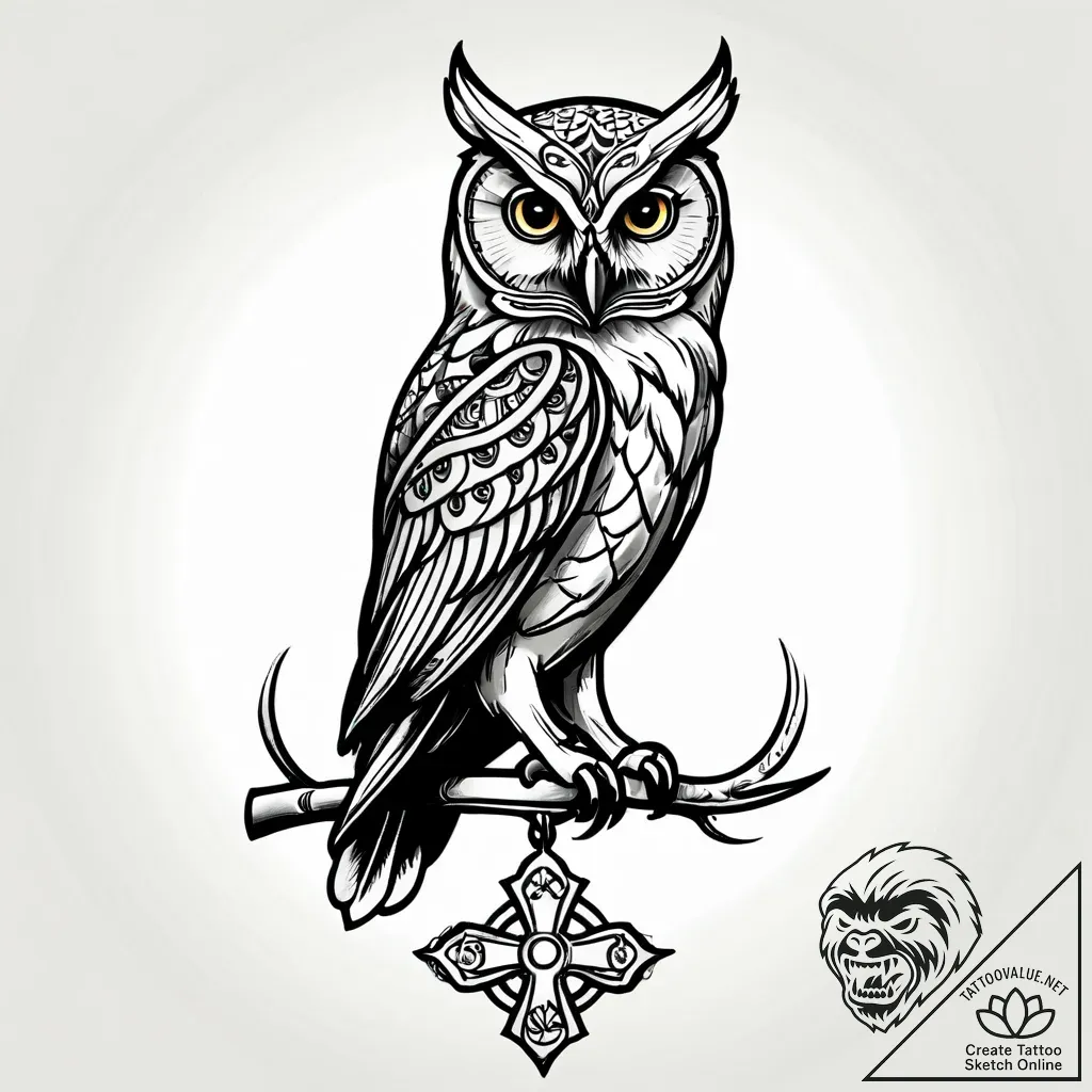 Owl perched on rusted cage, artistic tattoo s... - style Jagger Old - tattoo sketch (03.12.2025 07:16)