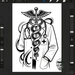 Tat tattoo sketch, doctor’s white coat adorne… – style Flux Inscriptions – tattoo sketch (03.12.2025 07:37)