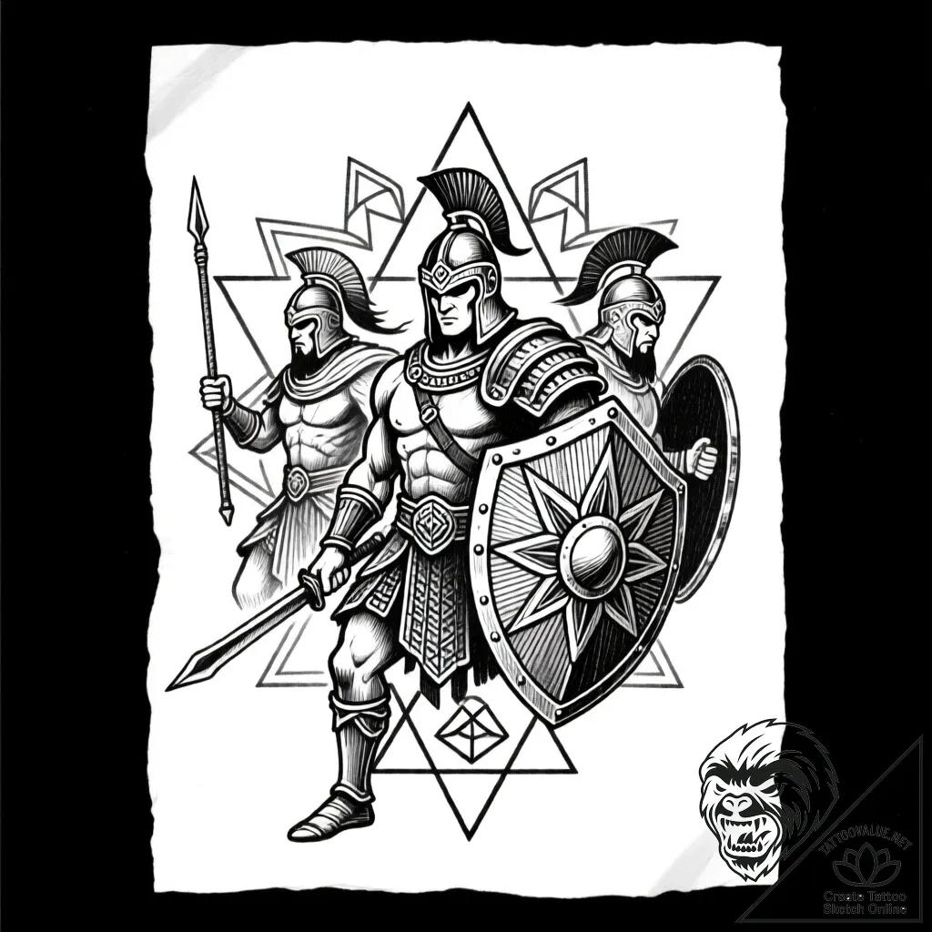 Tattoo sketch a powerful shield wall of ancie... - style Flux Inscriptions - tattoo sketch (03.12.2025 12:17)
