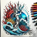 Tattoo sketch, poseidon rising from ocean wav… – style Jaeger Simple – tattoo sketch (03.12.2025 12:37)