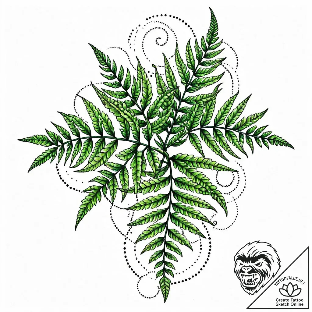 Tattoo sketch, climbing fern fronds curling w... - style Jaeger Mini - tattoo sketch (03.12.2025 12:57)