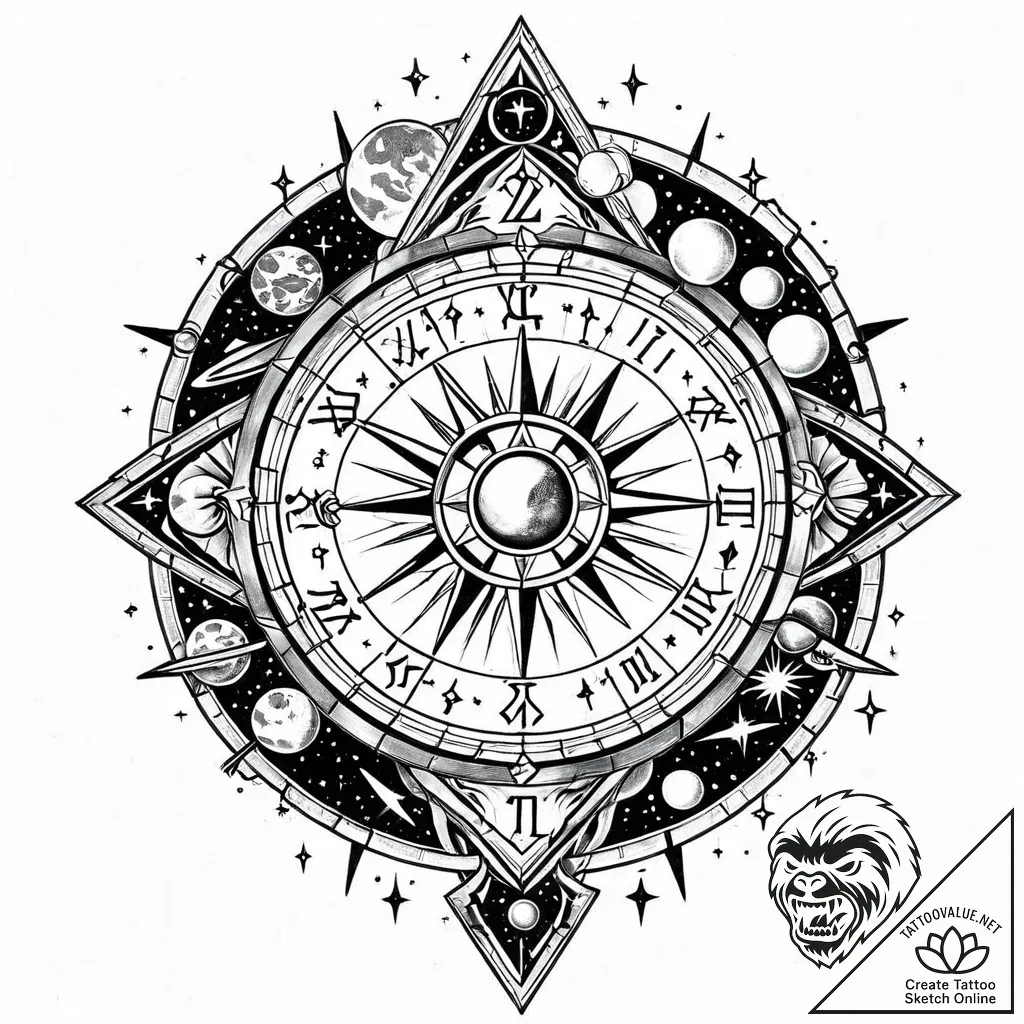 Tattoo design a zodiac symbol integrated into... - style Jaeger Mini - tattoo sketch (03.12.2025 16:57)