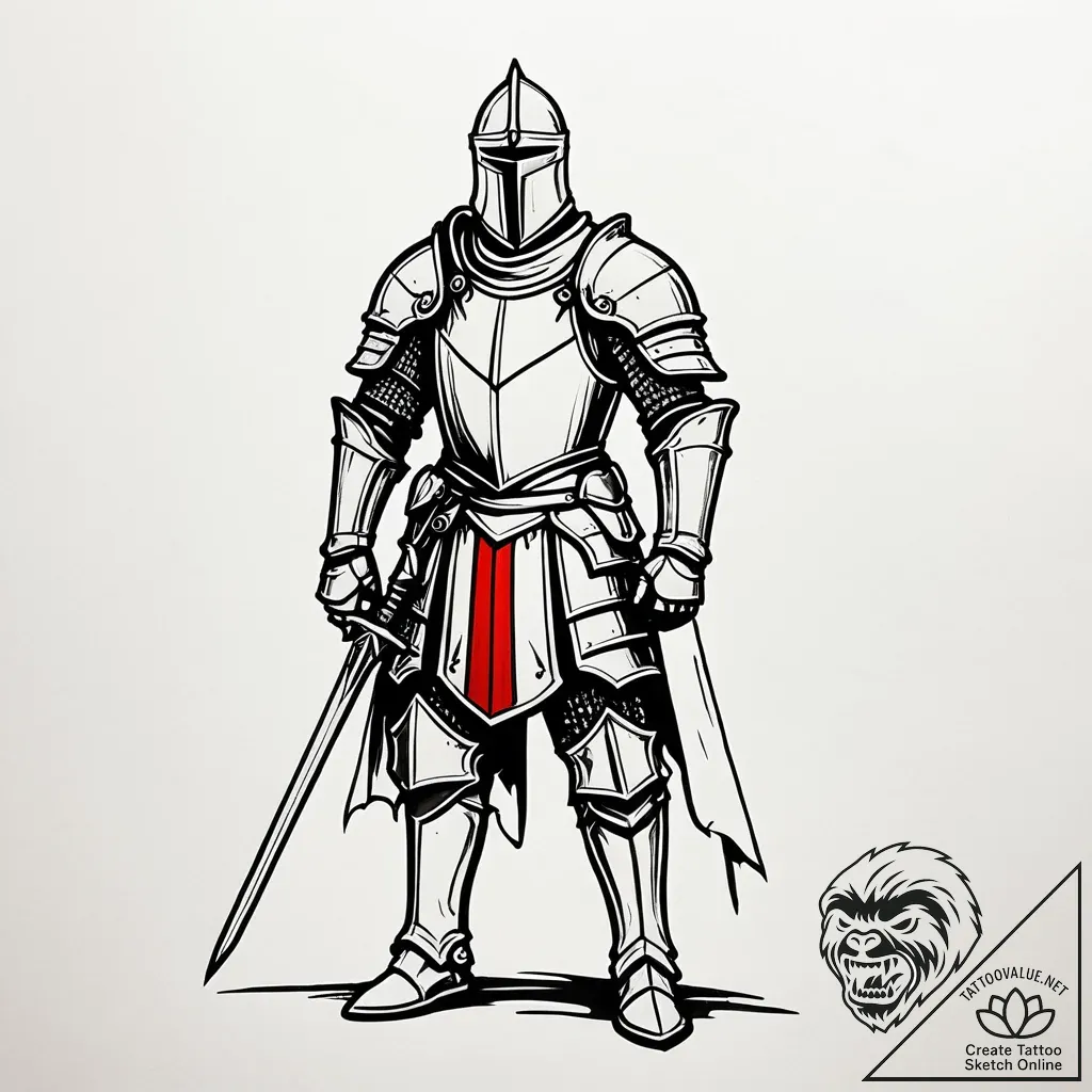 Tattoo sketch a medieval knight in full armor... - style Jaeger Simple - tattoo sketch (03.12.2025 17:57)