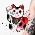 Lucky cat (maneki-neko) waving, tattoo drawin… – style Flux Inscriptions – tattoo sketch (03.12.2025 20:17)