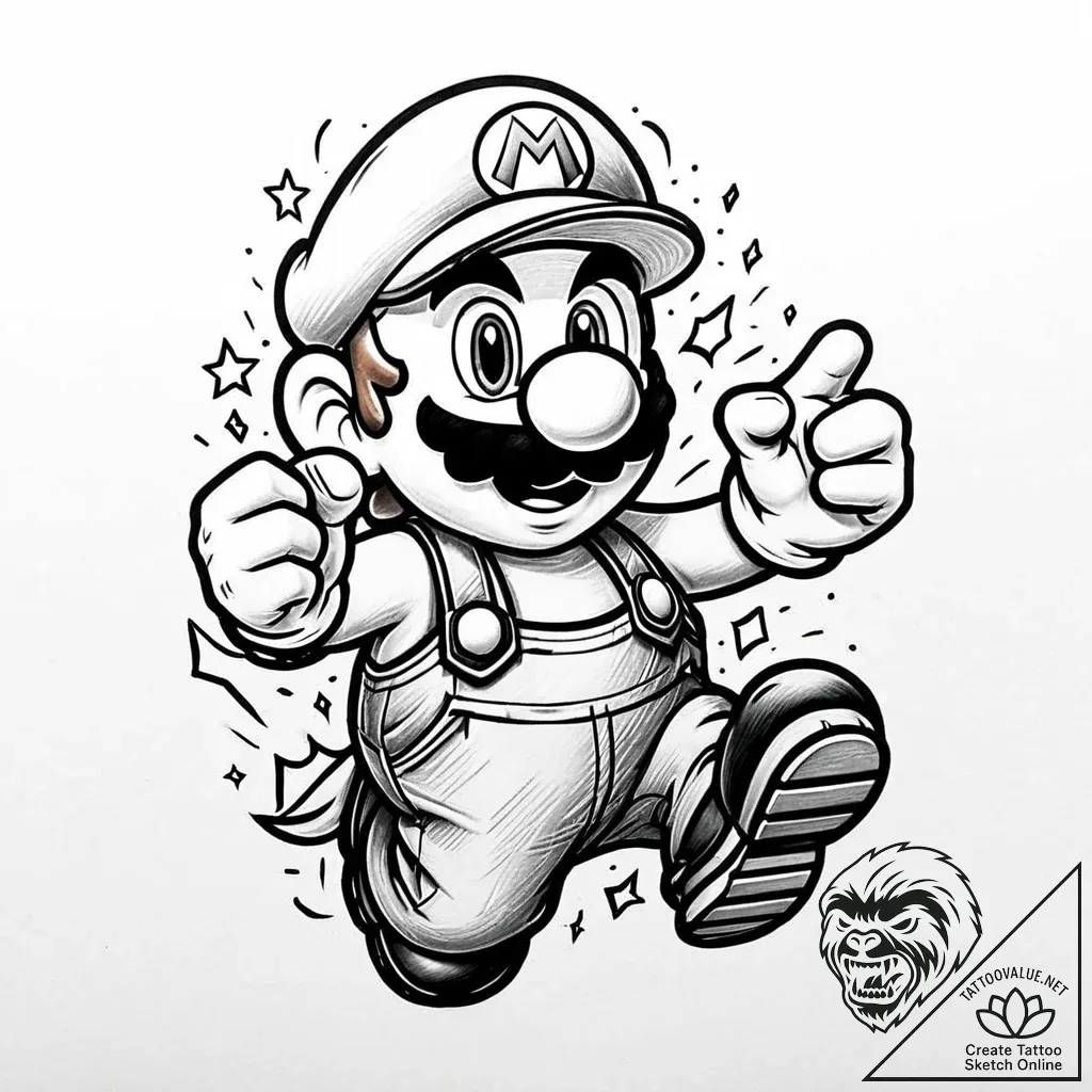 супер марио братья в кино (the super mario br... - style Jaeger Mini - tattoo sketch (03.12.2025 20:57)